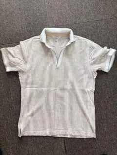 LANVIN ベージュ/ホワイトストライプ ポロシャツ M