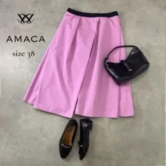 AMACA 配色ウエスト タックフレアスカート ピンク 38 M相当のサムネイル