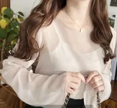 インナーキャミ付き長袖メロウ楊柳シアーブラウス