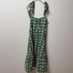 ZARA（ザラ）「フラワー刺繍 ロングワンピース（グリーン）コットン100%