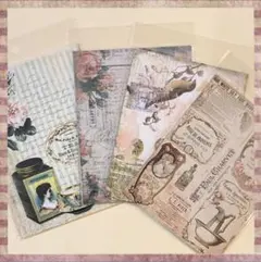 コラージュペーパー4種セットB♡紙素材　レトロ　ヴィンテージ