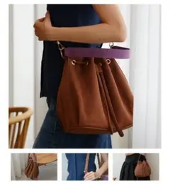 HINC NUNC BUCKET BAGブラウン スエード ショルダーバッグ