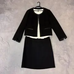 美品 黒 4点セット ジャケット ブラウス スカート ワンピース15号