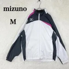【ミズノ】男女兼用 ウィンドブレーカー M ホワイト・ブラック 裏メッシュ