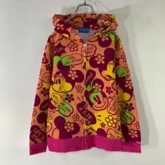 DISNEY　ミニー　マルチカラー　フルジップ　裏毛　総柄　フーディー　パーカー