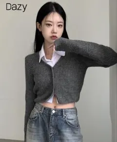 Dazy グレー クロップドカーディガン