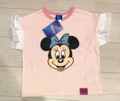 【新品】Disneyミニーマウス フリル袖 Tシャツ ピンクチェック 90cmのサムネイル