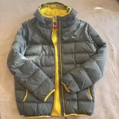 PUMA フード付きダウンジャケット XL グレー/イエロー