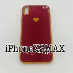 iPhoneXSMAX ハートケース　メタリック フレーム　ワイン