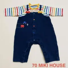 あ*迎様 ミキハウス カラフルボーダー ロンパース 70cm 車