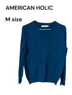 【訳あり】AMERICAN HOLIC ネイビーVネックセーター Mレディース