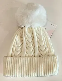 ホワイト ケーブル編み ニット帽