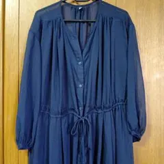 UNIQLO ネイビー シフォンワンピース 七分袖