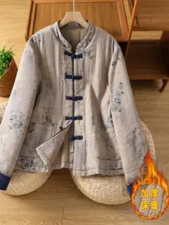 暖かい レトロデザイン アウター スタンドカラー プリント 暖かい 中綿入り