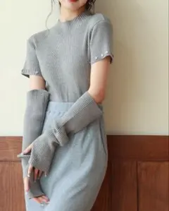 アームウォーマー 付き3wayリブニットプルオーバー