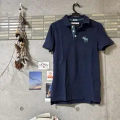 【美品】Abercrombie ネイビー 鹿刺繍 ポロシャツ