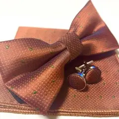 蝶ネクタイ・ポケットチーフ オレンジ 緑 ドット 挙式 新郎 無地 人気 Uo