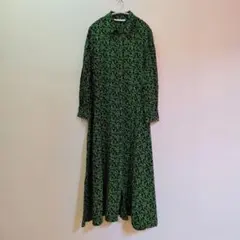 ZARA ロングシャツワンピース　Ｌ　リーフ　ボタニカル