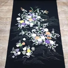 名古屋帯　御所解　紬　黒地　未仕立て　お仕立て込みのサムネイル
