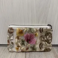 インド刺繍リボン　ミニポーチ 花柄
