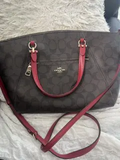 値下げ！COACH ショルダーバッグ ダークブラウン/レッド