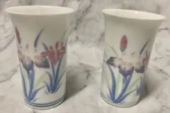 楽山窯　有田焼　冷茶や冷酒に！2客　ヒビ有　百合　白磁　軽くて薄い