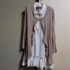 新品タグ付きアクシーズファム　淡ピンクカーディガン重ね着風チュニックワンピース