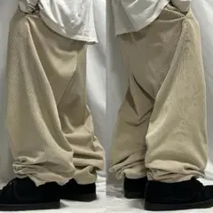 90s 日本製 2タック センタープレス 太畝 コーデュロイ バギーパンツ 極太