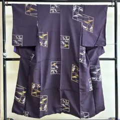 ■E5154■アンティーク■正絹■似せ紫色　金糸銀糸　袷　お召着物■裄63