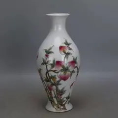 パステルカラー福寿九桃天球瓶 花瓶景徳鎮 陶磁器 装飾品 現代工芸品