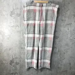 Y5756古着　チェックパンツ　パジャマパンツ　グレー　ピンク　白