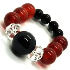 天然石リング☆ブラックオニキス　瑪瑙　ボタンカットクリスタル