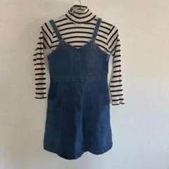 140デニム ジャンバースカート 長袖ボーダートップスおまけ付き（130）