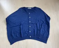 ネイビー 100%コットン 半袖カーディガン