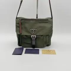 상태좋음 갸란티 첨부 프라다 숄더백 테수트 나일론 카키