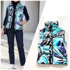 極美品✨EMILIO PUCCI エミリオプッチ ダウンベスト 総柄 ブルー