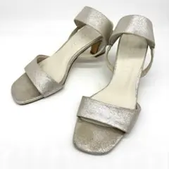 【Le Talon】 閃閃亮片 彈性綁帶 涼鞋 銀色 25