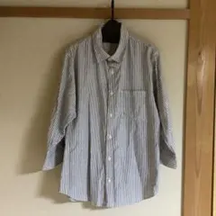 ⭐️【アズール　AZUL 】　ストライプ シャツ　ワイシャツ　メンズ　8分袖❓　L