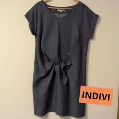 【INDIVI】 ダークグレー 半袖ワンピース 38