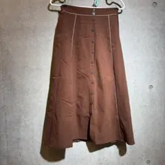 AULI アウリィ パイピングフロントボタンスカート ブラウン 茶色 XS