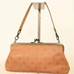 【美品】カンミ ポーチ マルチポーチ レザー ドット がま口 茶 ブラウン