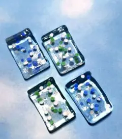 ガラス 箸置き 水玉模様 ブルー グリーン　４個セット