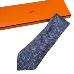 エルメス ネクタイ 総柄 シェーヌダンクル シルク100% フランス ネイビー