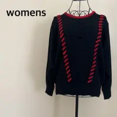 【レディース】デザイン長袖ニットトップス/セーター/くるみボタン/黒/赤