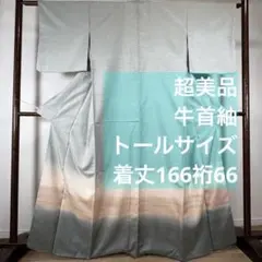 超美品　正絹　袷　訪問着　牛首紬　トールサイズ　くすみグリーン　着丈166裄66