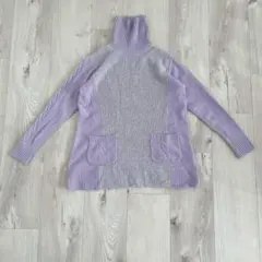 グレイプ タートルネック ニット 長袖 ポケット カシミヤ L 紫 バイカラー