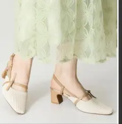 アイボリー リブ編みオープントゥミュール　Mサイズ