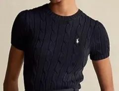 【新品・未使用】ポロラルフ ローレン 半袖ケーブルニットセーター ブラック Ｌ