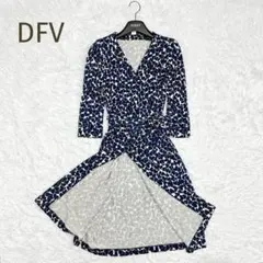 美品★DFV★シルク100% ハート柄 ラップワンピース ネイビー サイズ0