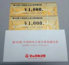 ビックカメラ⭐️株主様お買物優待券 2000円分のサムネイル